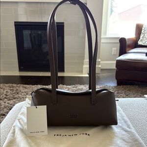 Freja NYC Mini Chrystie top handle/shoulder vegan leather handbag in Espresso